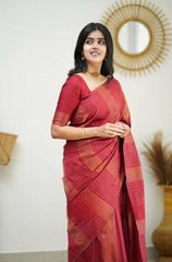 Pleasurable Red Soft Silk Saree With Twirling Blouse Piece - Colorful Saree