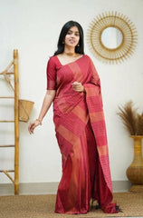 Pleasurable Red Soft Silk Saree With Twirling Blouse Piece - Colorful Saree