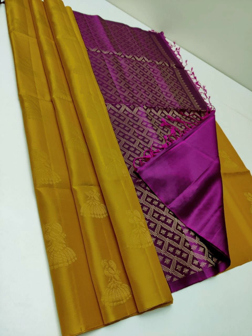 Lassitude Mustard Soft Silk Saree With Energetic Blouse Piece - Colorful Saree