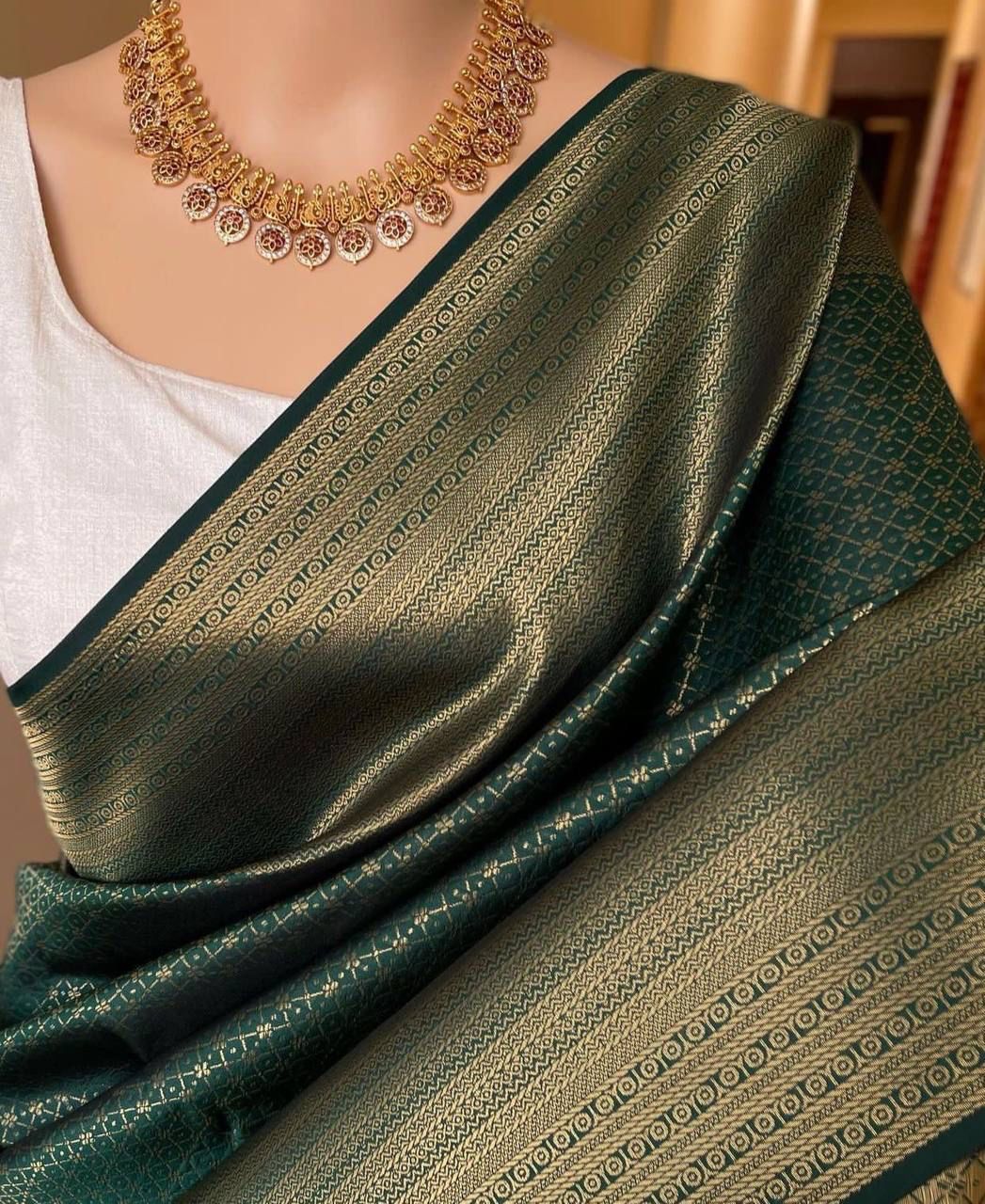Refreshing Dark Green Soft Silk Saree With Alluring Blouse Piece - Colorful Saree