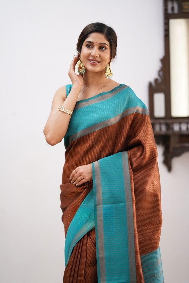 Ravishing Brown Soft Silk Saree With Opulent Blouse Piece - Colorful Saree