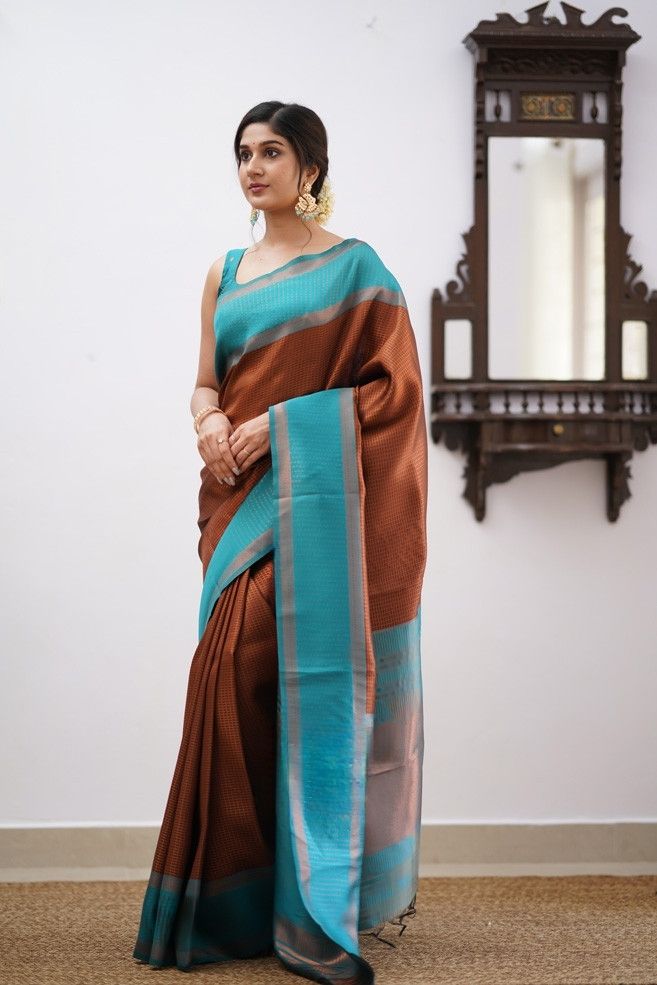 Ravishing Brown Soft Silk Saree With Opulent Blouse Piece - Colorful Saree