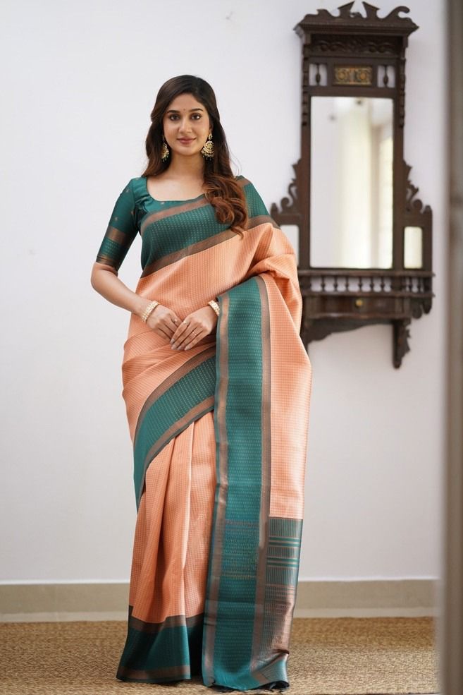 Effervescent Peach Soft Silk Saree With Delightful Blouse Piece - Colorful Saree