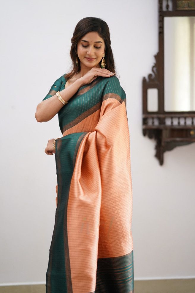 Effervescent Peach Soft Silk Saree With Delightful Blouse Piece - Colorful Saree