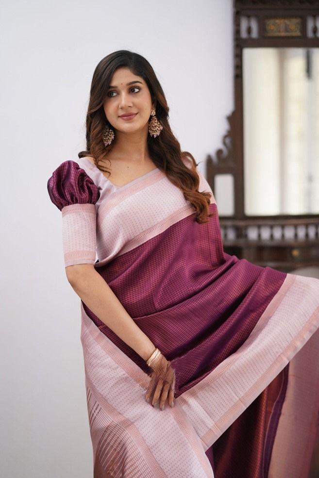 Murmurous Wine Soft Silk Saree With Stunner Blouse Piece - Colorful Saree