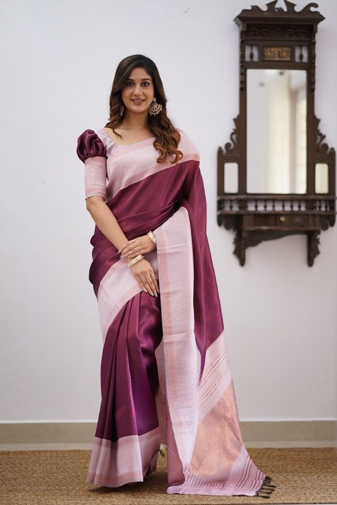 Murmurous Wine Soft Silk Saree With Stunner Blouse Piece - Colorful Saree