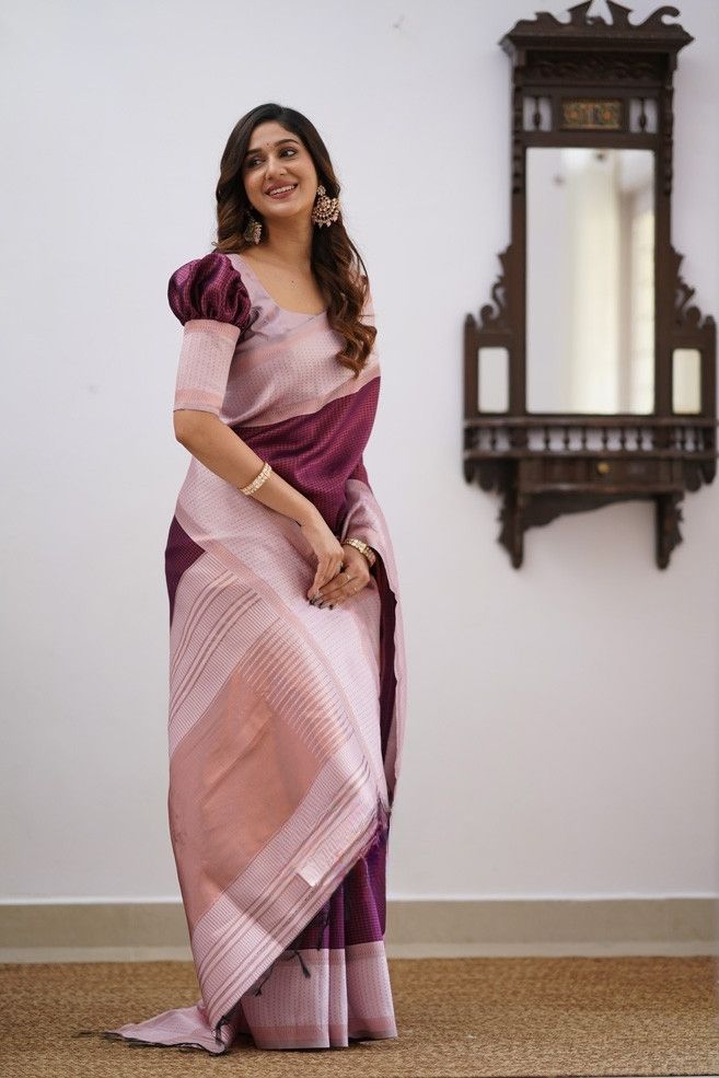 Murmurous Wine Soft Silk Saree With Stunner Blouse Piece - Colorful Saree