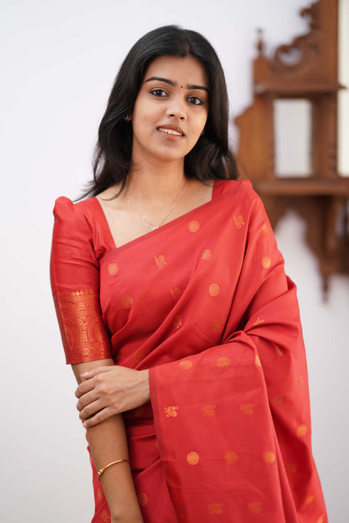 Staring Red Soft Silk Saree With Deserving Blouse Piece - Colorful Saree