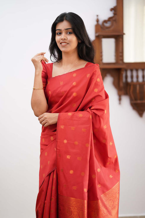 Staring Red Soft Silk Saree With Deserving Blouse Piece - Colorful Saree