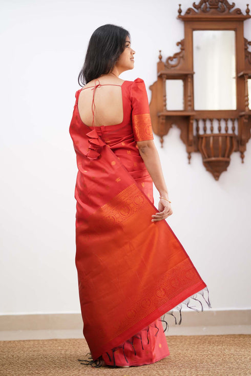 Staring Red Soft Silk Saree With Deserving Blouse Piece - Colorful Saree