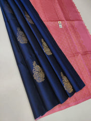 Impressive Navy Blue Soft Silk Saree With Designer Blouse Piece - Colorful Saree