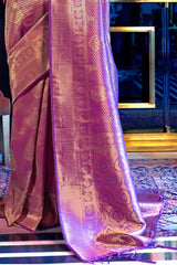 Mellifluous Purple Kanjivaram Silk Saree With Beautiful Blouse Piece - Colorful Saree