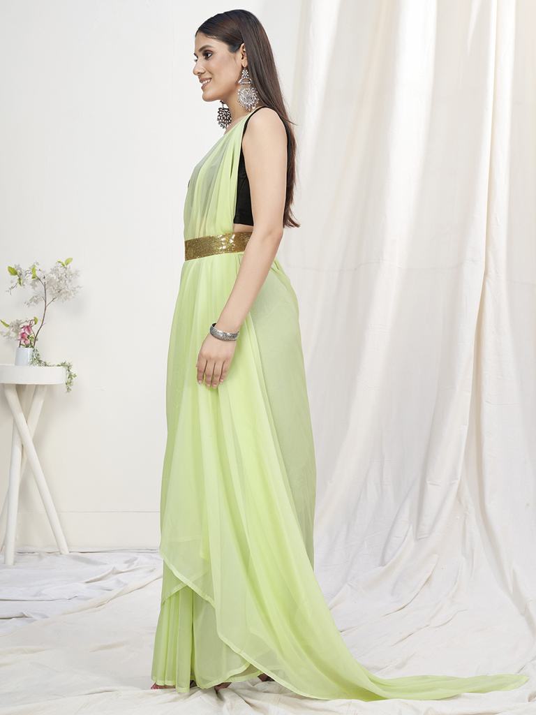 Light Fern Green Pre-Stitched Blended Silk Saree - Colorful Saree