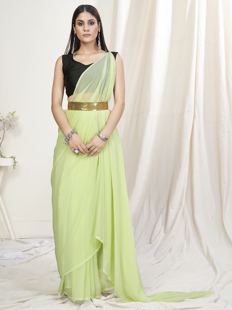 Light Fern Green Pre-Stitched Blended Silk Saree - Colorful Saree