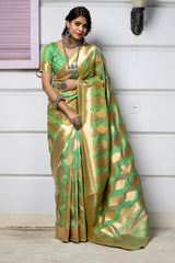 Light Green Banarasi Silk Traditional Saree With Blouse Piece - Colorful Saree