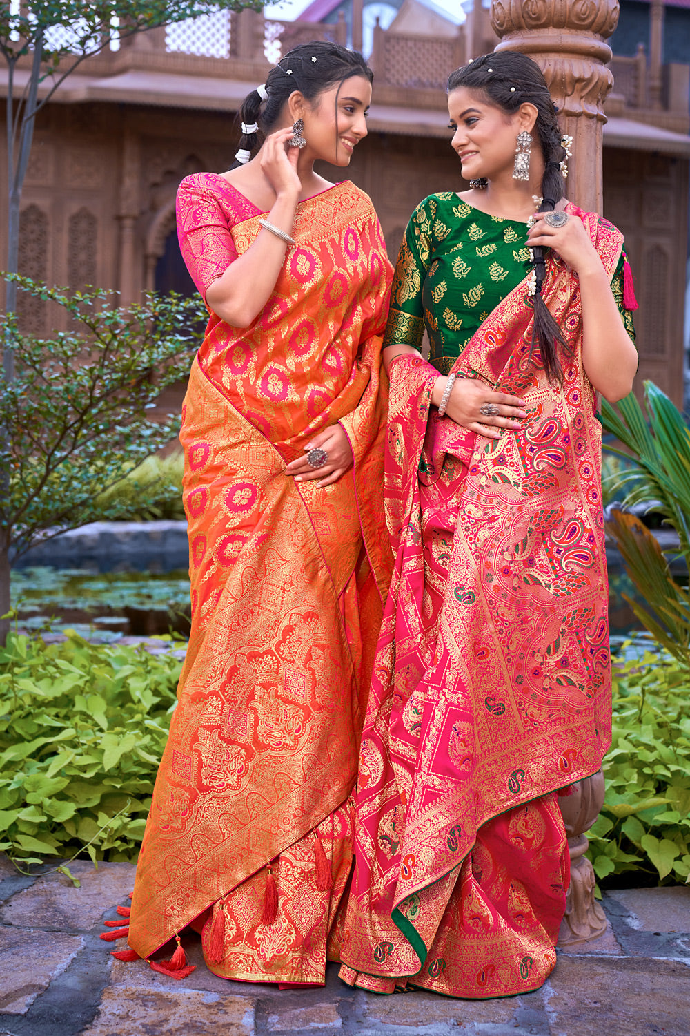 Orange Banarasi Silk Saree With Zari Weaving Work - Colorful Saree