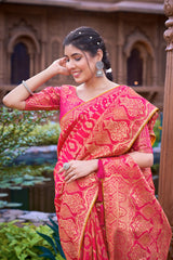 Pink Banarasi Silk Saree With Zari Weaving Work - Colorful Saree