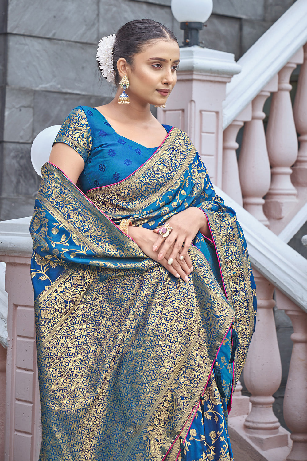 Light Blue Banarasi Silk With Zari Weaving - Colorful Saree