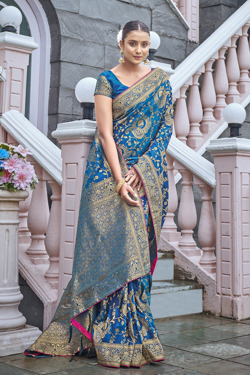 Light Blue Banarasi Silk With Zari Weaving - Colorful Saree