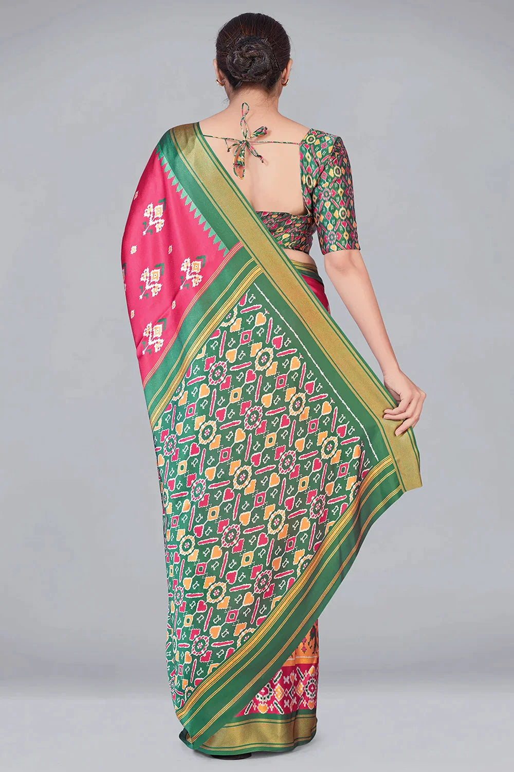 Pink & Green Patola With Digital Printed Saree - Colorful Saree