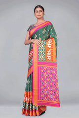 Greasy Green & Pink Patola With Digital Printed Saree - Colorful Saree