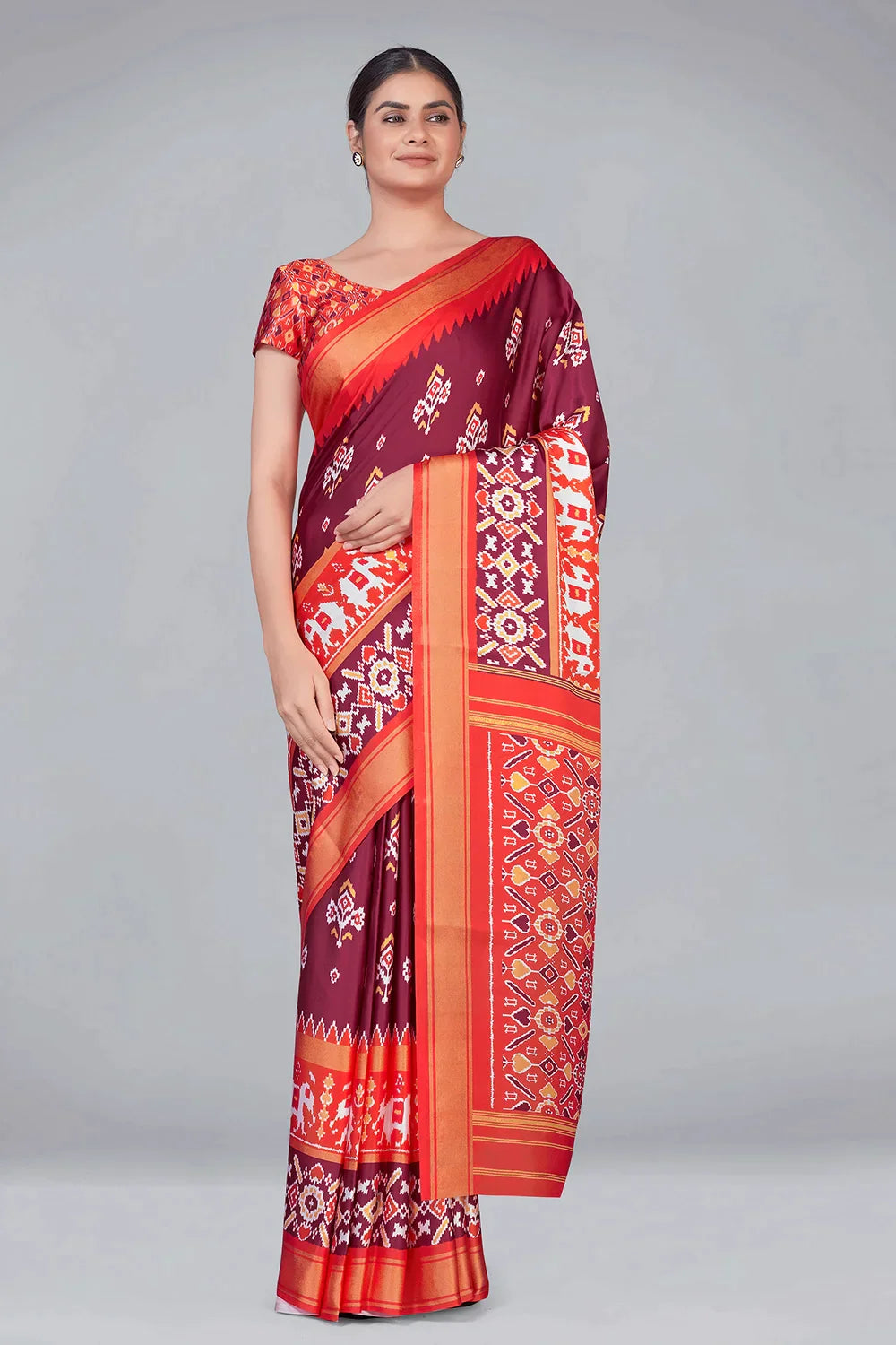 Maroon Patola With Digital Printed Saree - Colorful Saree