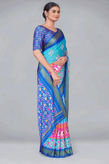 Sky Blue Patola With Digital Printed Saree - Colorful Saree