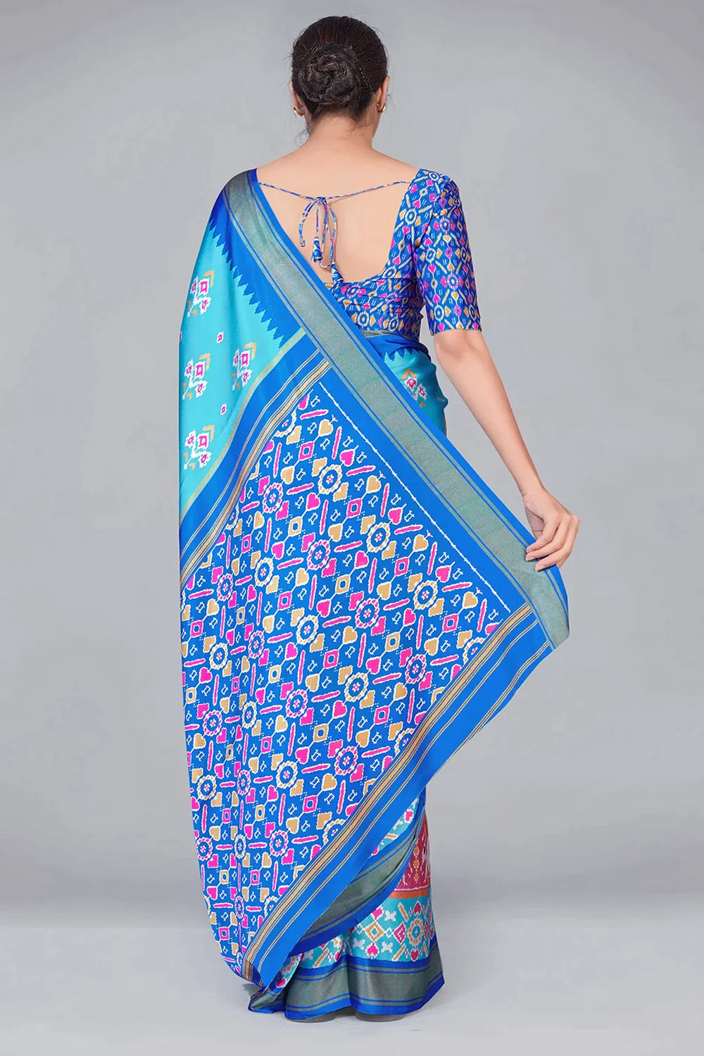 Sky Blue Patola With Digital Printed Saree - Colorful Saree