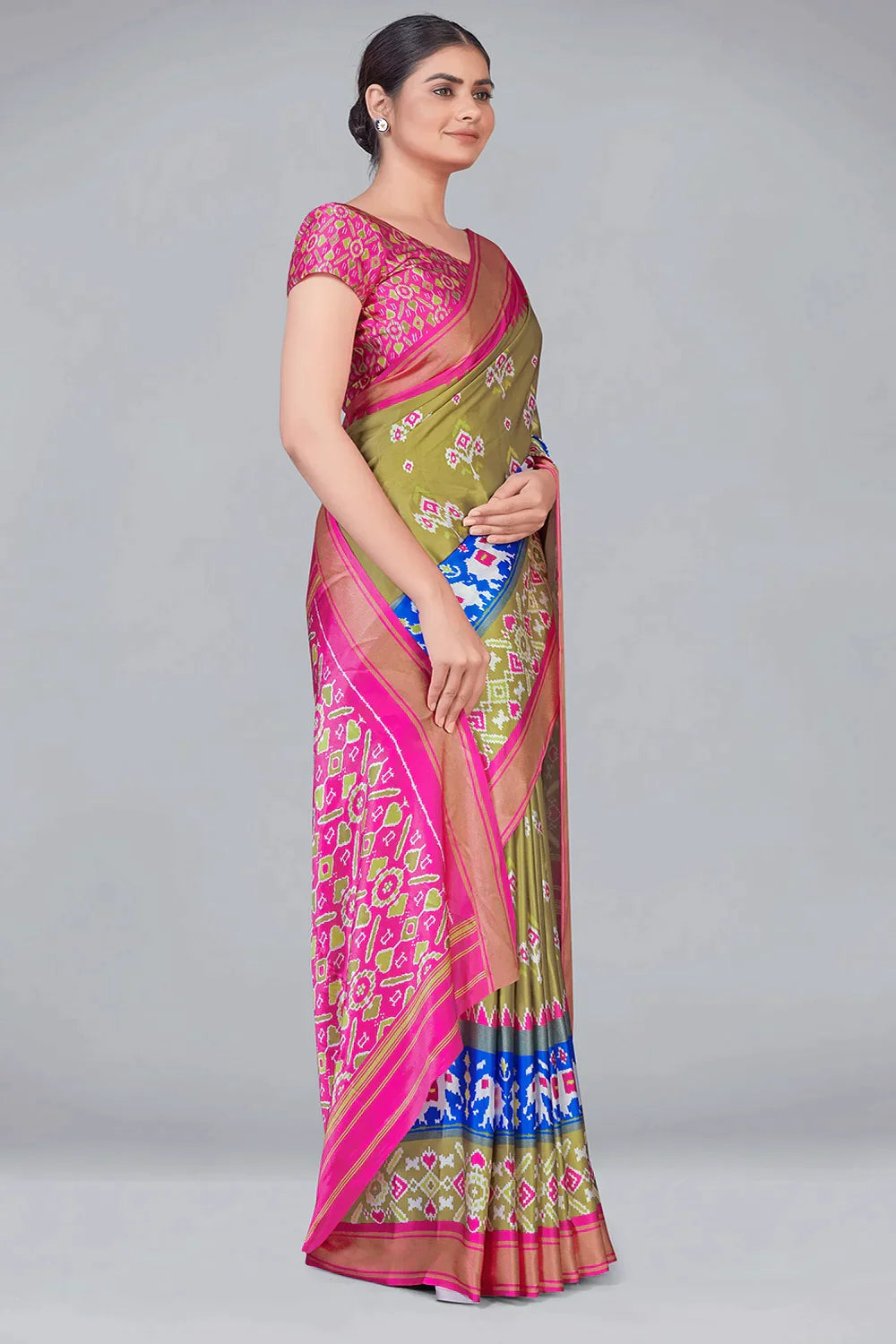 Mehndi Green Patola With Digital Printed Saree - Colorful Saree