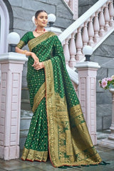 Green Banarasi Silk Saree With Zari Weaving Work - Colorful Saree