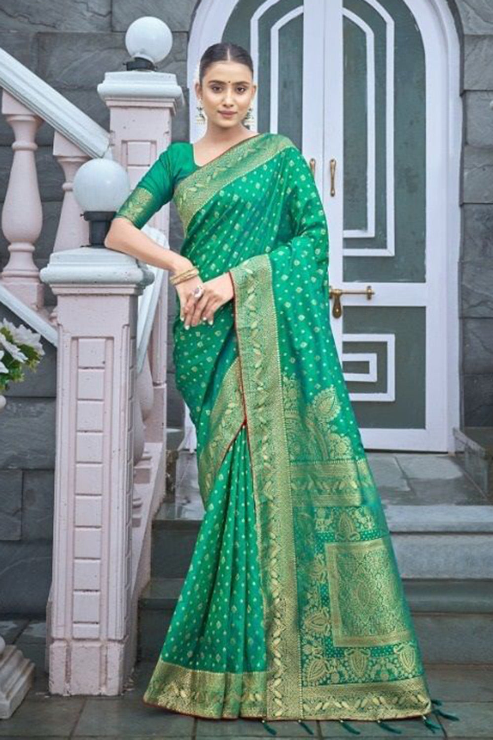 Sea Green Banarasi Silk Saree With Zari Weaving Work - Colorful Saree