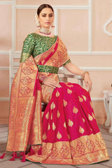 Magenta Pink Banarasi Silk Saree With Zari Weaving Work - Colorful Saree