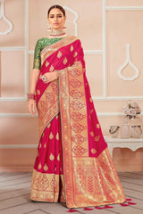 Magenta Pink Banarasi Silk Saree With Zari Weaving Work - Colorful Saree