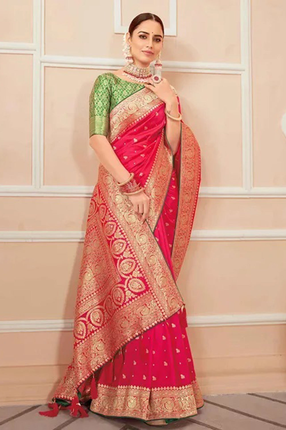 Pink Banarasi Silk Saree With Zari Weaving Work - Colorful Saree