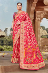 Rani Pink Banarasi Silk Saree With Zari Weaving Work - Colorful Saree