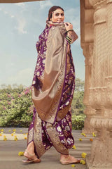 Purple Banarasi Silk Saree With Zari Weaving Work - Colorful Saree