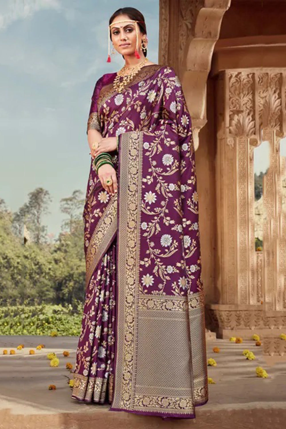 Purple Banarasi Silk Saree With Zari Weaving Work - Colorful Saree