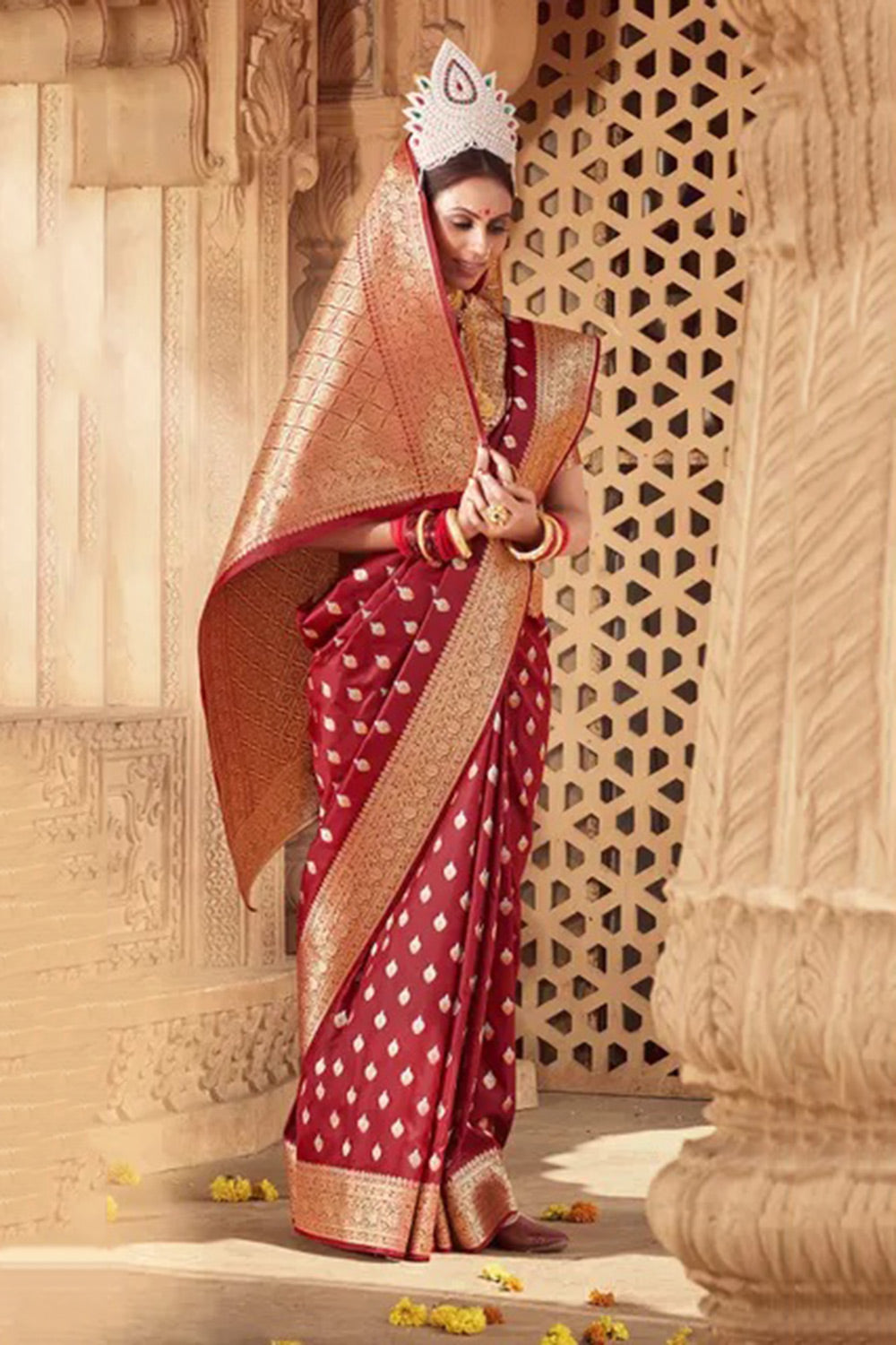 Maroon Banarasi Silk Saree With Zari Weaving Work - Colorful Saree