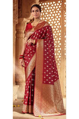 Maroon Banarasi Silk Saree With Zari Weaving Work - Colorful Saree