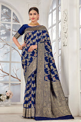 Blue Banarasi Silk Saree With Zari Weaving Work - Colorful Saree