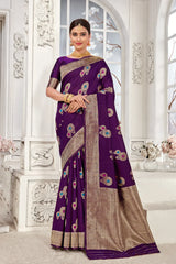 Purple Banarasi Silk Saree With Zari Weaving Work - Colorful Saree