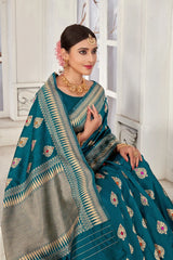 Rama Blue Banarasi Silk Saree With Zari Weaving Work - Colorful Saree