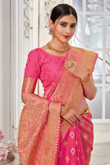 Pink Banarasi Silk Saree With Zari Weaving Work - Colorful Saree