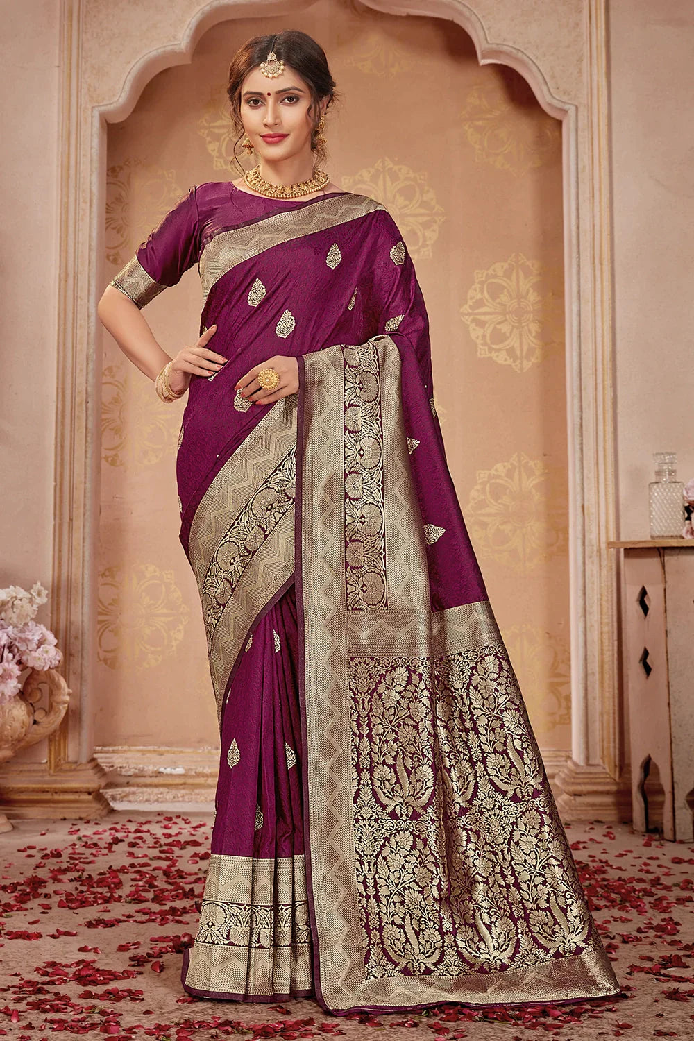 Magenta Banarasi Silk Saree With Zari Weaving Work - Colorful Saree
