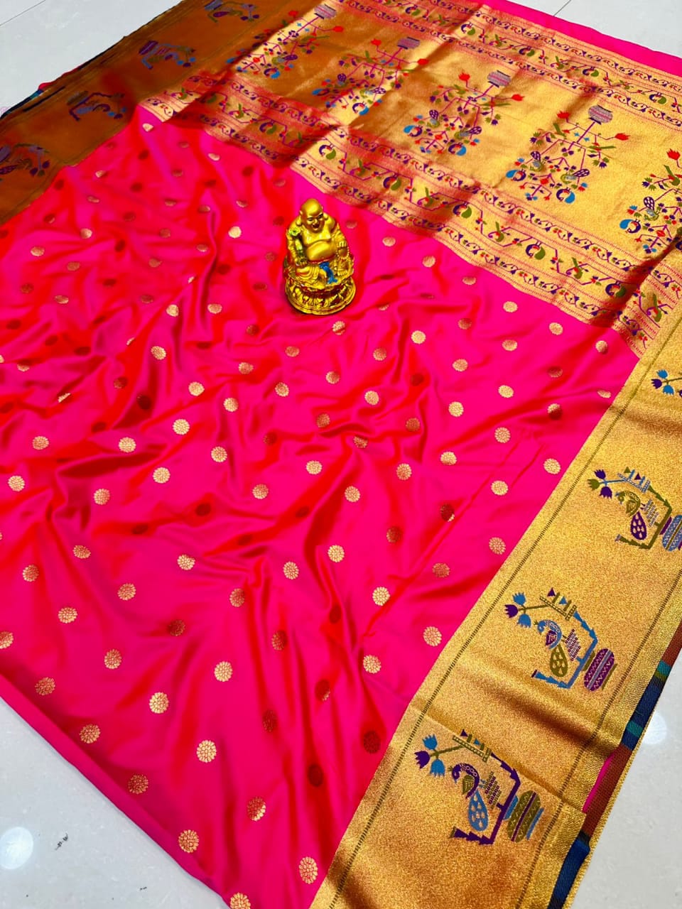 Stylish Dark Pink Paithani Silk Saree With Stunner Blouse Piece - Colorful Saree