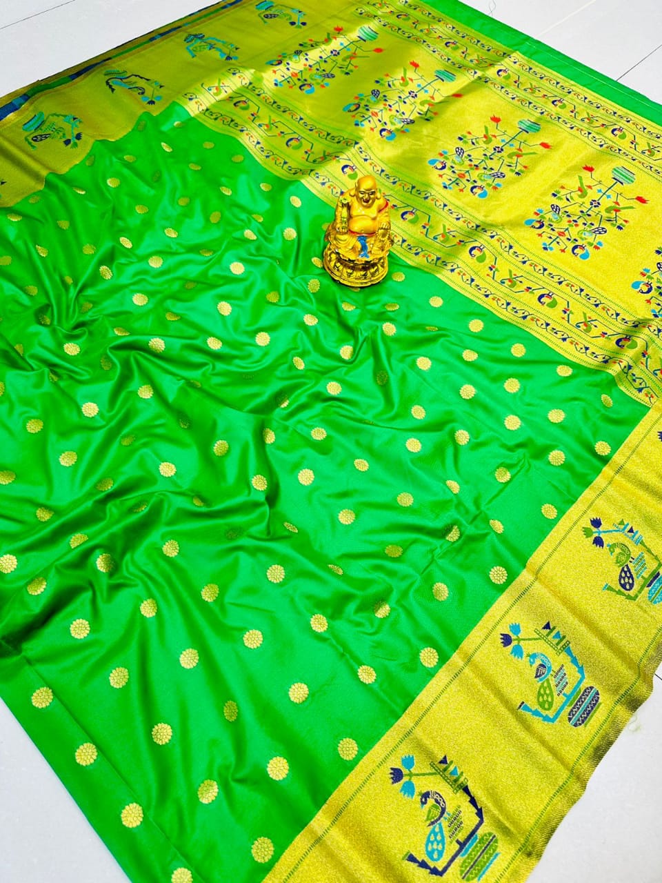 Sophisticated Green Paithani Silk Saree With Traditional Blouse Piece - Colorful Saree