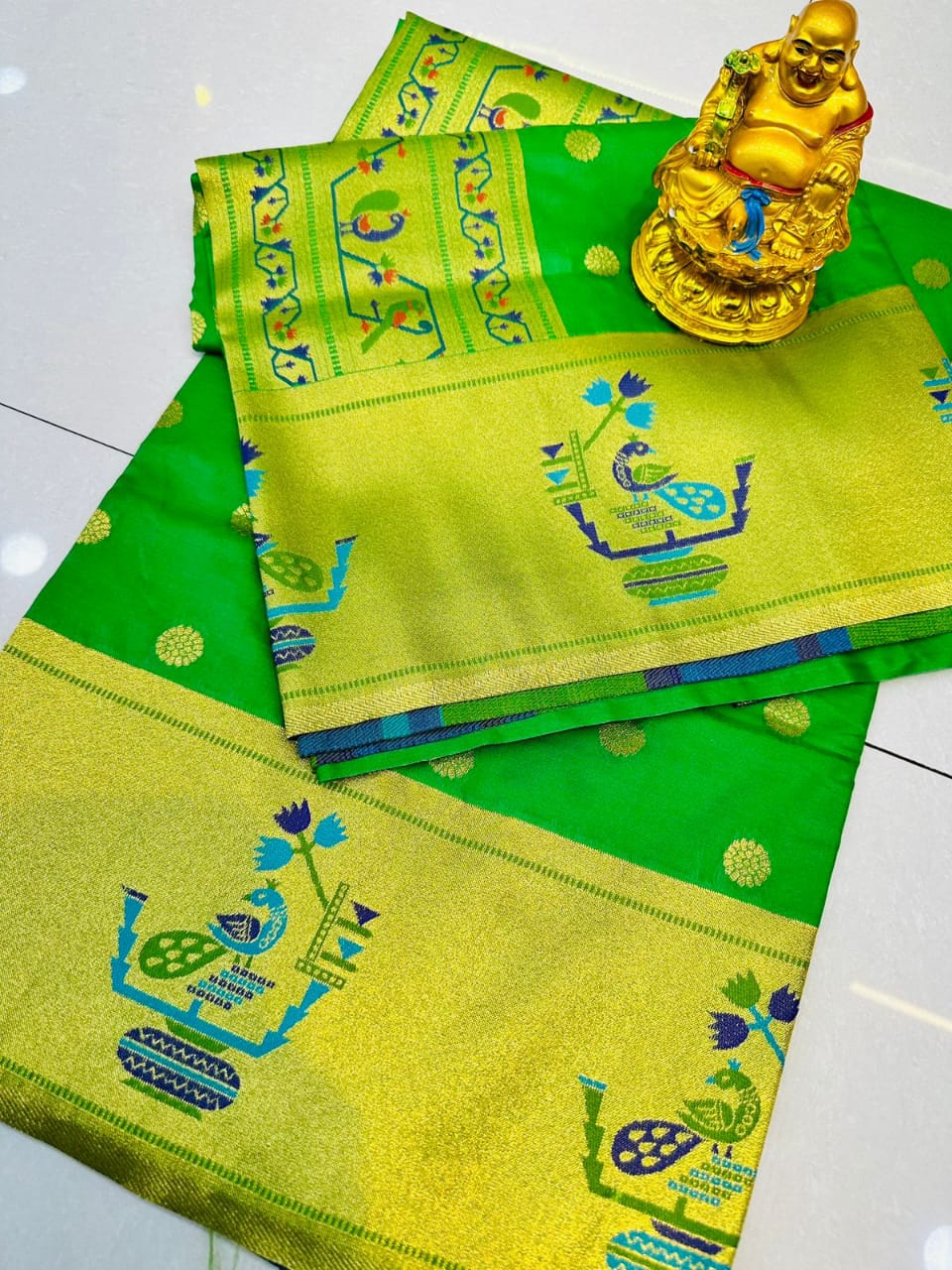 Sophisticated Green Paithani Silk Saree With Traditional Blouse Piece - Colorful Saree