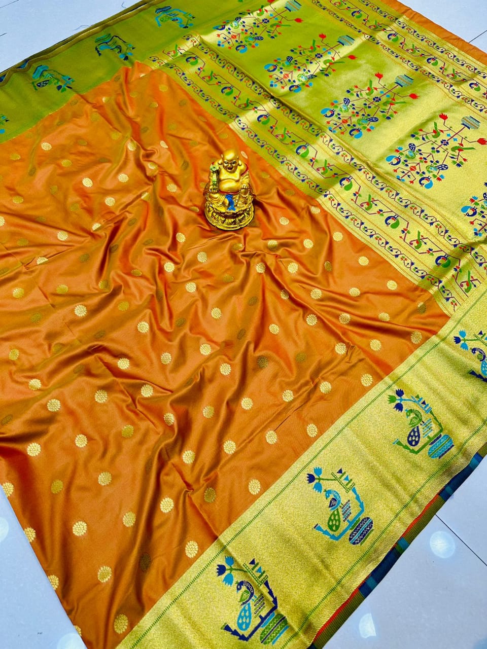 Engrossing Orange Paithani Silk Saree With Prodigal Blouse Piece - Colorful Saree