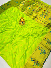 Preferable Parrot Paithani Silk Saree With Splendiferous Blouse Piece - Colorful Saree