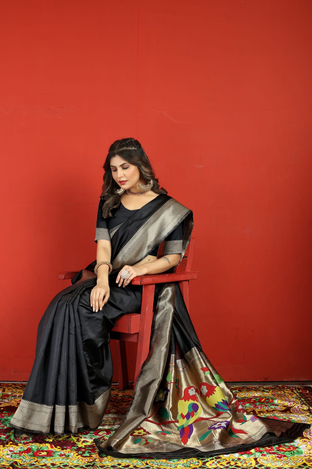Felicitous Black Paithani Silk Saree With Marvellous Blouse Piece - Colorful Saree
